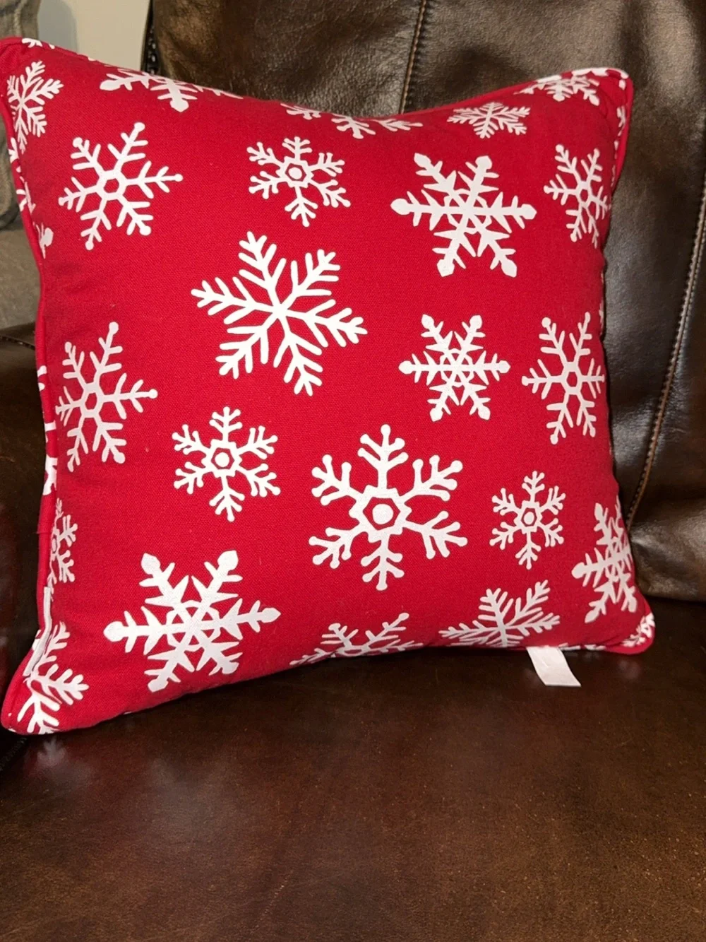 Rae Dunn 18x18 Christmas holiday decorative accent throw pillow LET IT SNOW red